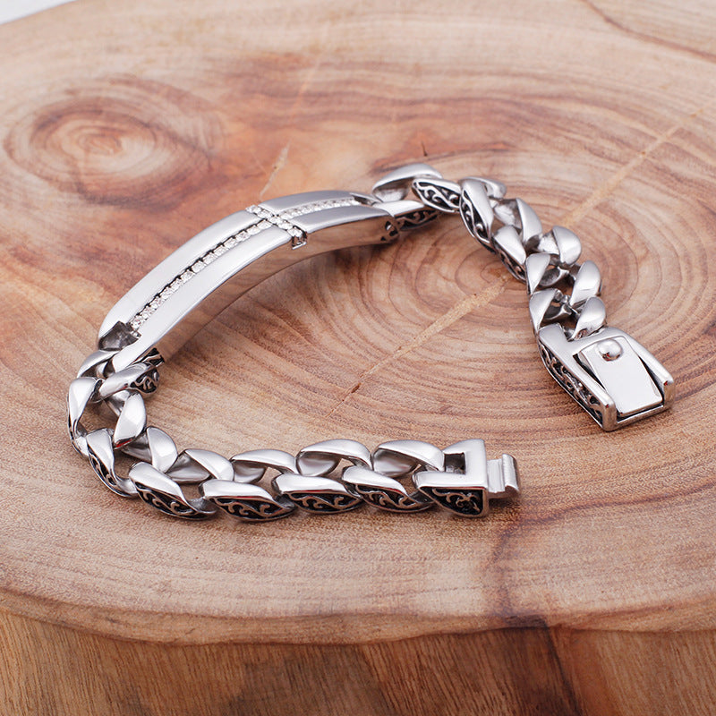 Diamond Latin Cross Stainless Steel Bracelet - VRAFI