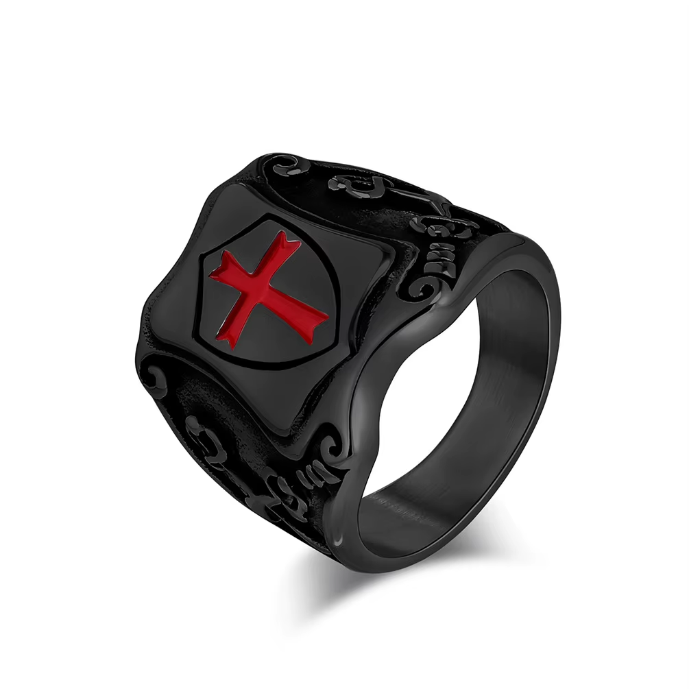 Knights Templar Red Cross Shield Stainless Steel Ring