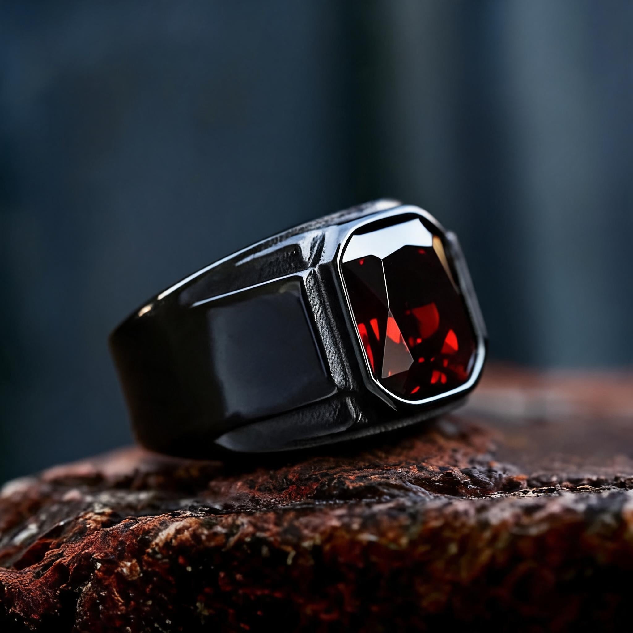 Scissor Cut Gemstone Black Band Stainless Steel Ring - Vrafi Jewelry