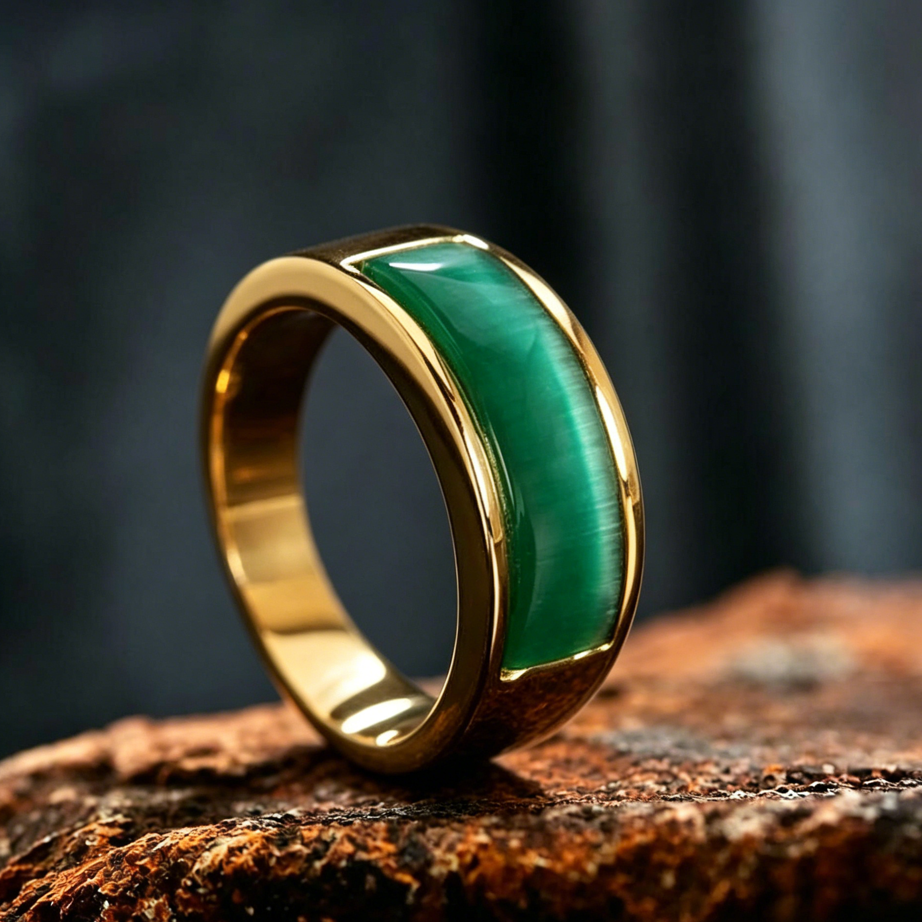 Parts Embedded Gemstone Stainless Steel Ring Band
