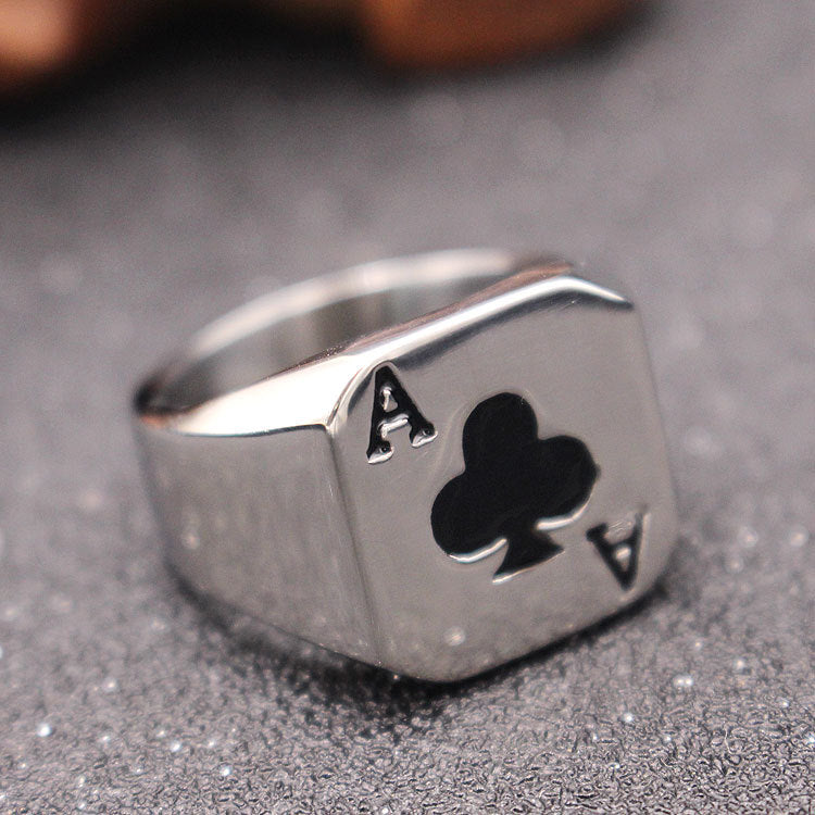 Ace Of Clubs Stainless Steel Ring
