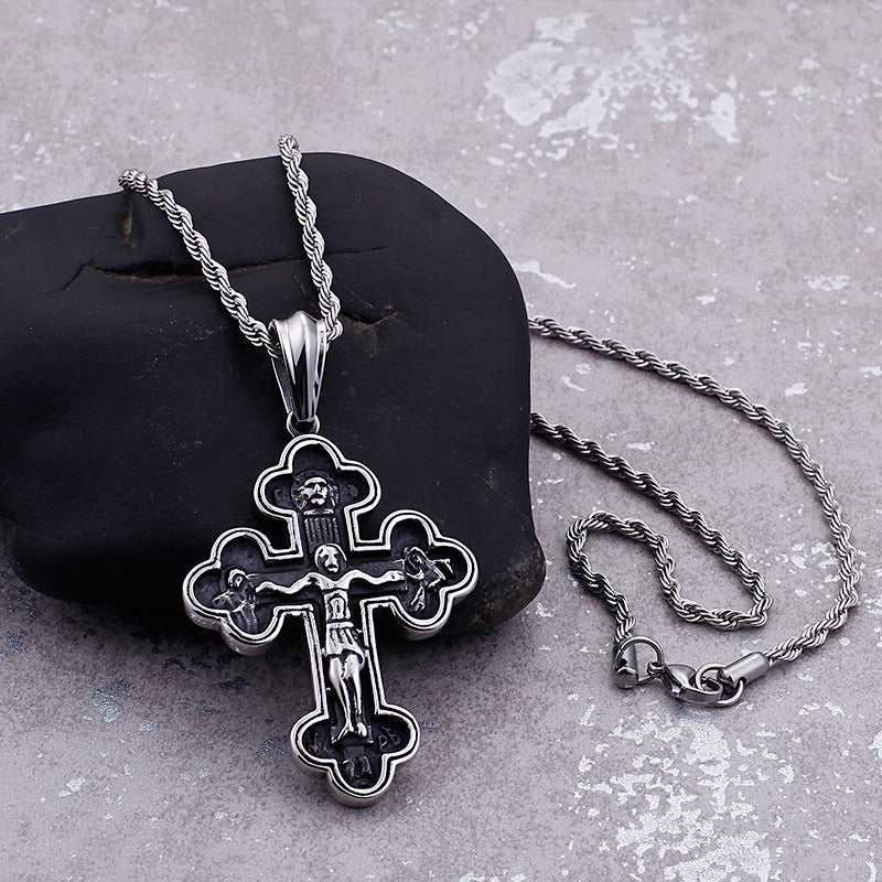 Vintage Catholic Cross Stainless Steel Pendant Black - VRAFI