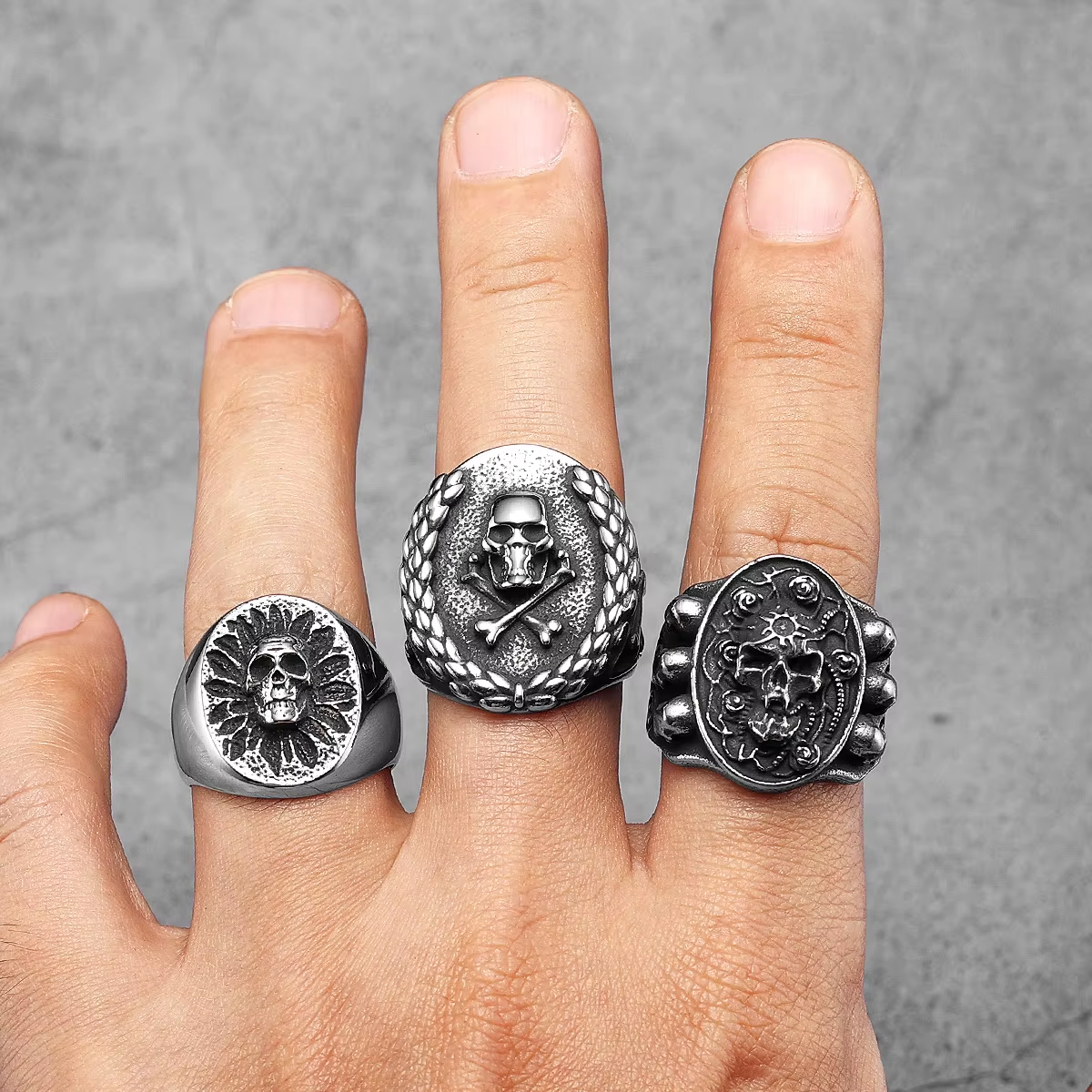 Skull Rose Totem Stainless Steel Ring