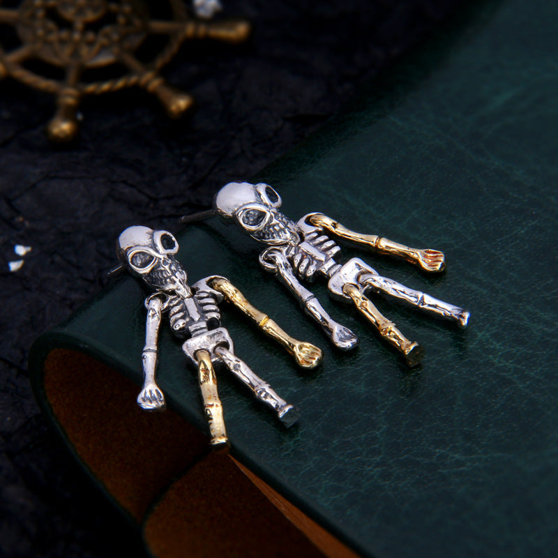 Gold - Silver Interlaced Articulated Skeleton Earrings
