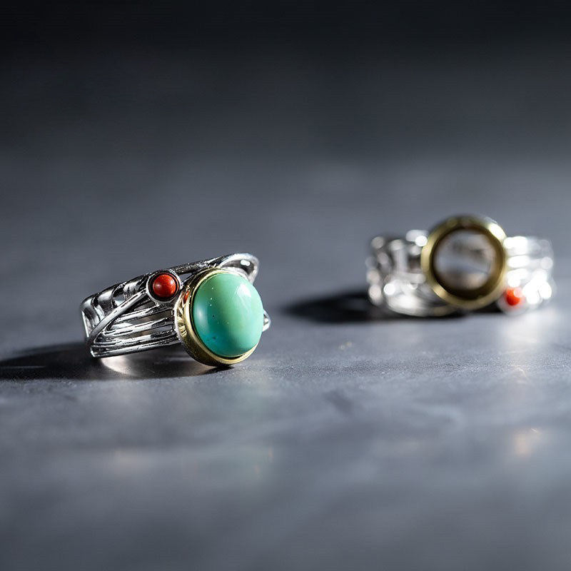 925 Sterling Silver Interwoven Wire Turquoise Ring