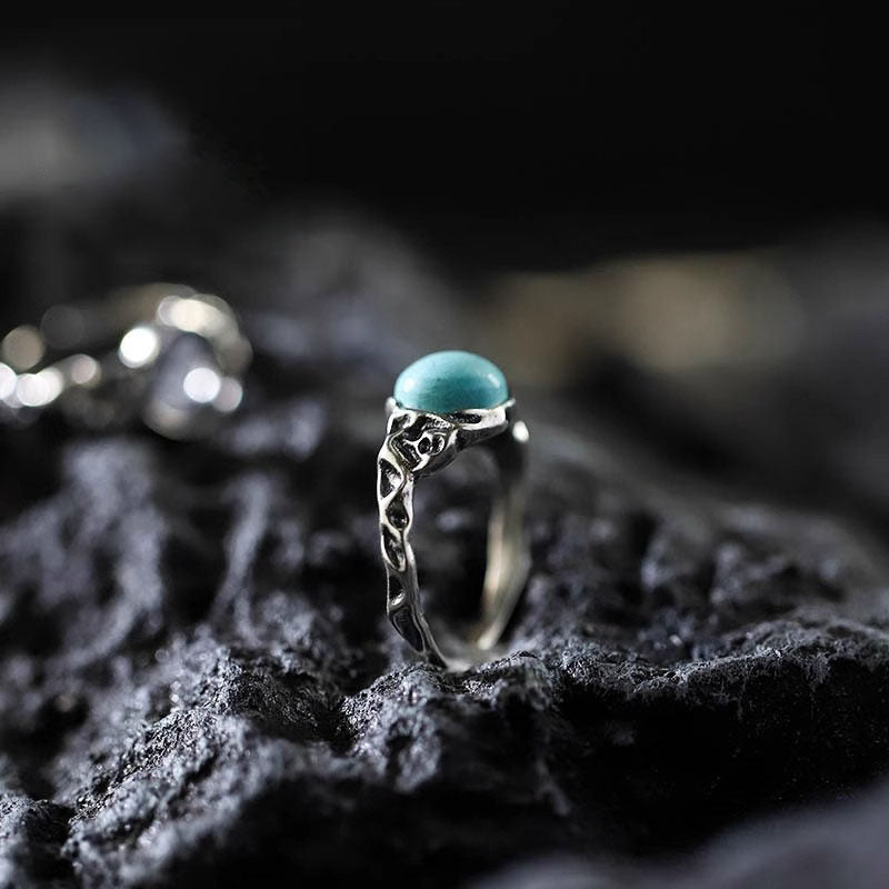 Irregular Hollow Turquoise Ring 925 Sterling Silver