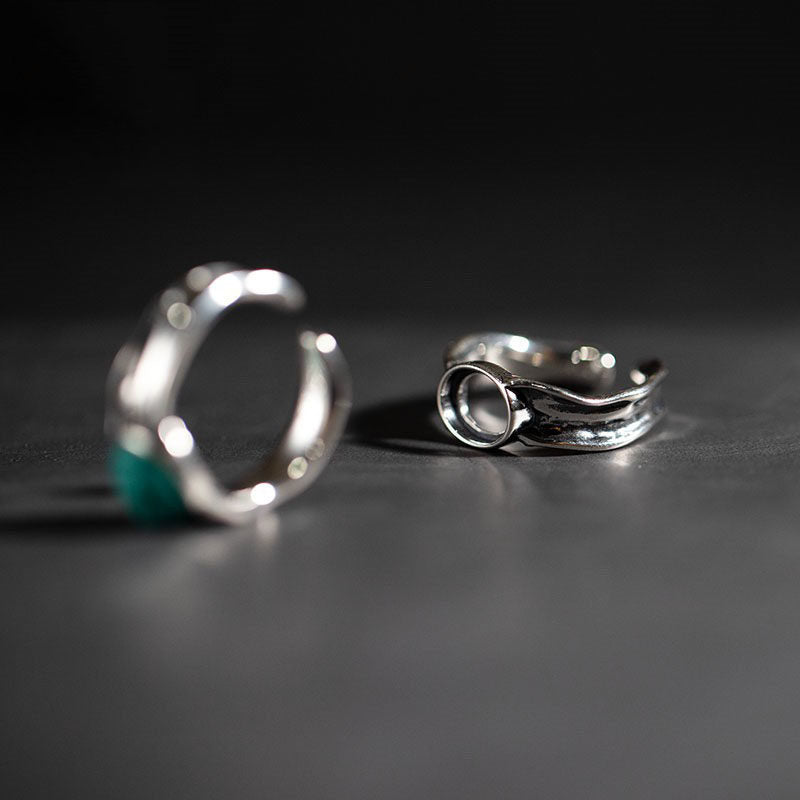 Raw Turquoise Organic Wavy Band 925 Sterling Silver Ring