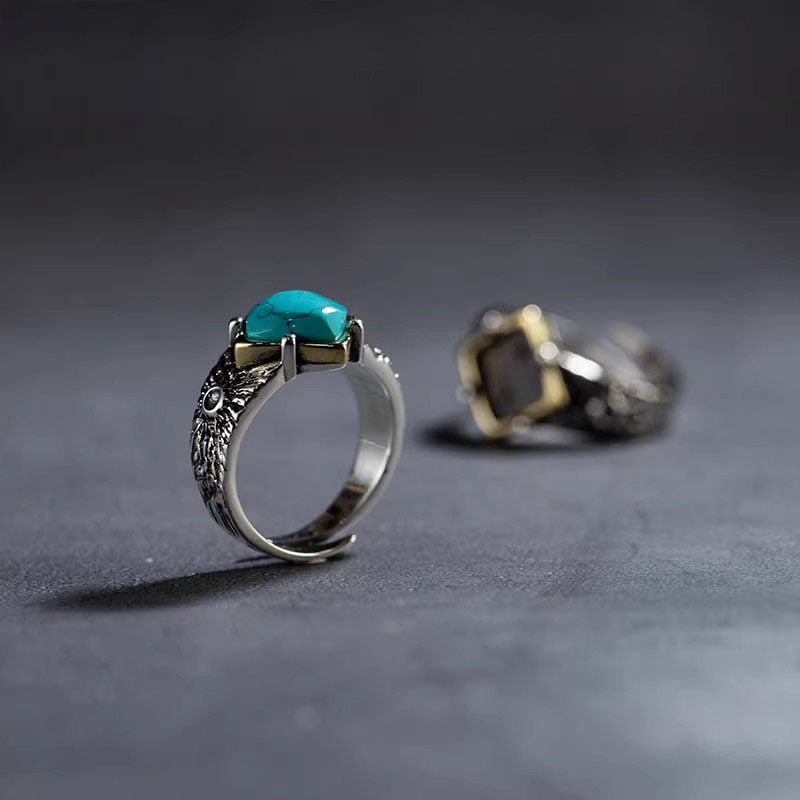 Volcanic Crater Textured Open Cuff Turquoise Ring 925 Sterling Silver