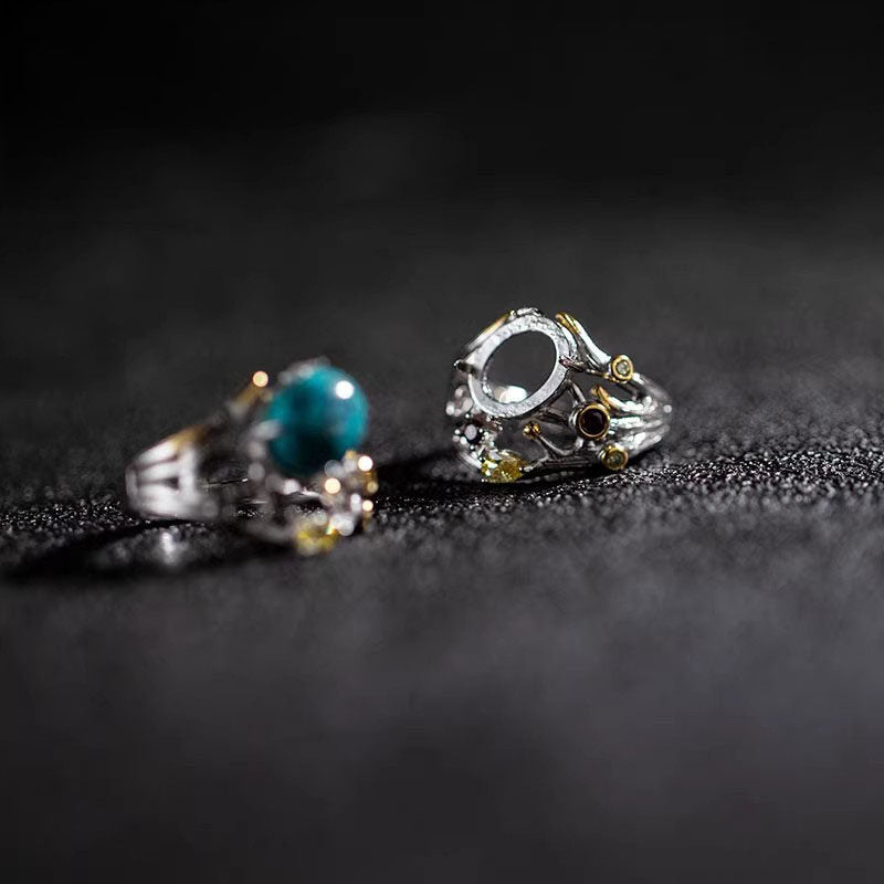 925 Sterling Silver Open‑Vine Turquoise Ring