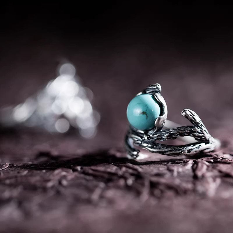 925 Sterling Silver Twisted Branch Turquoise Ring