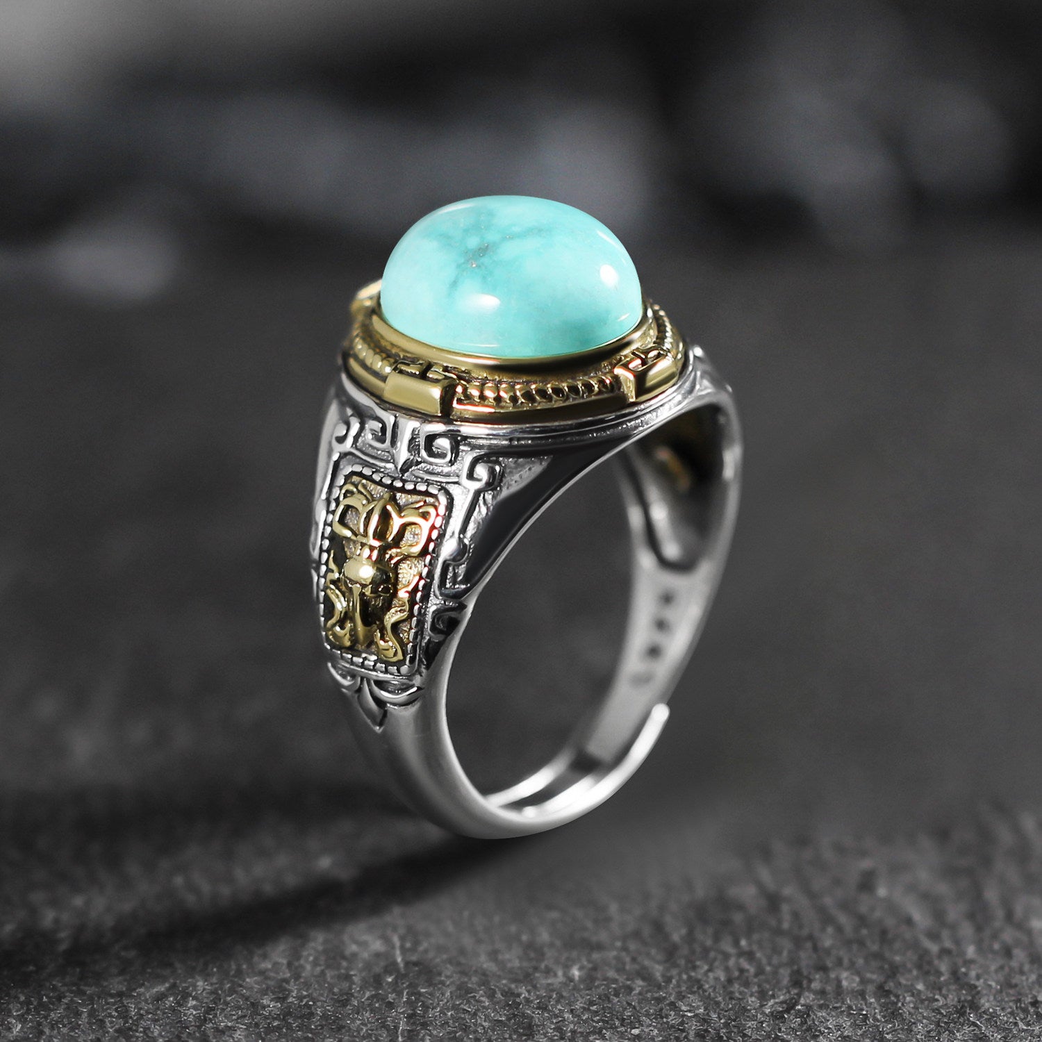 Round Cabochon Turquoise 925 Sterling Silver Ring