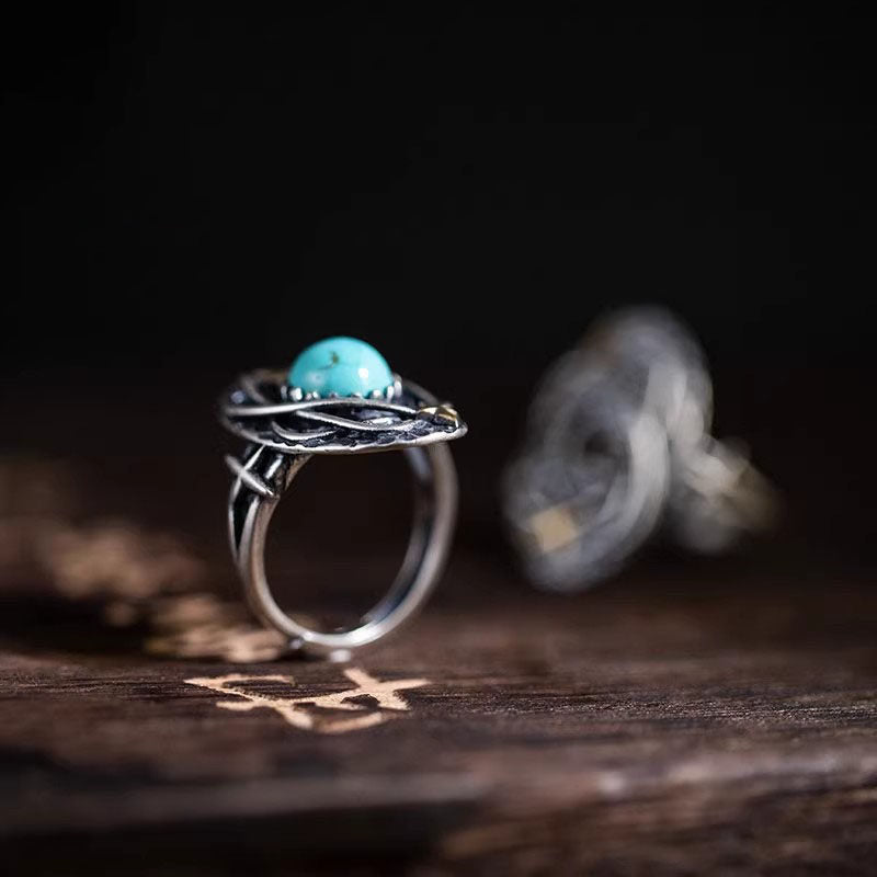 Celestial Starburst Turquoise Ring, 925 Sterling Silver