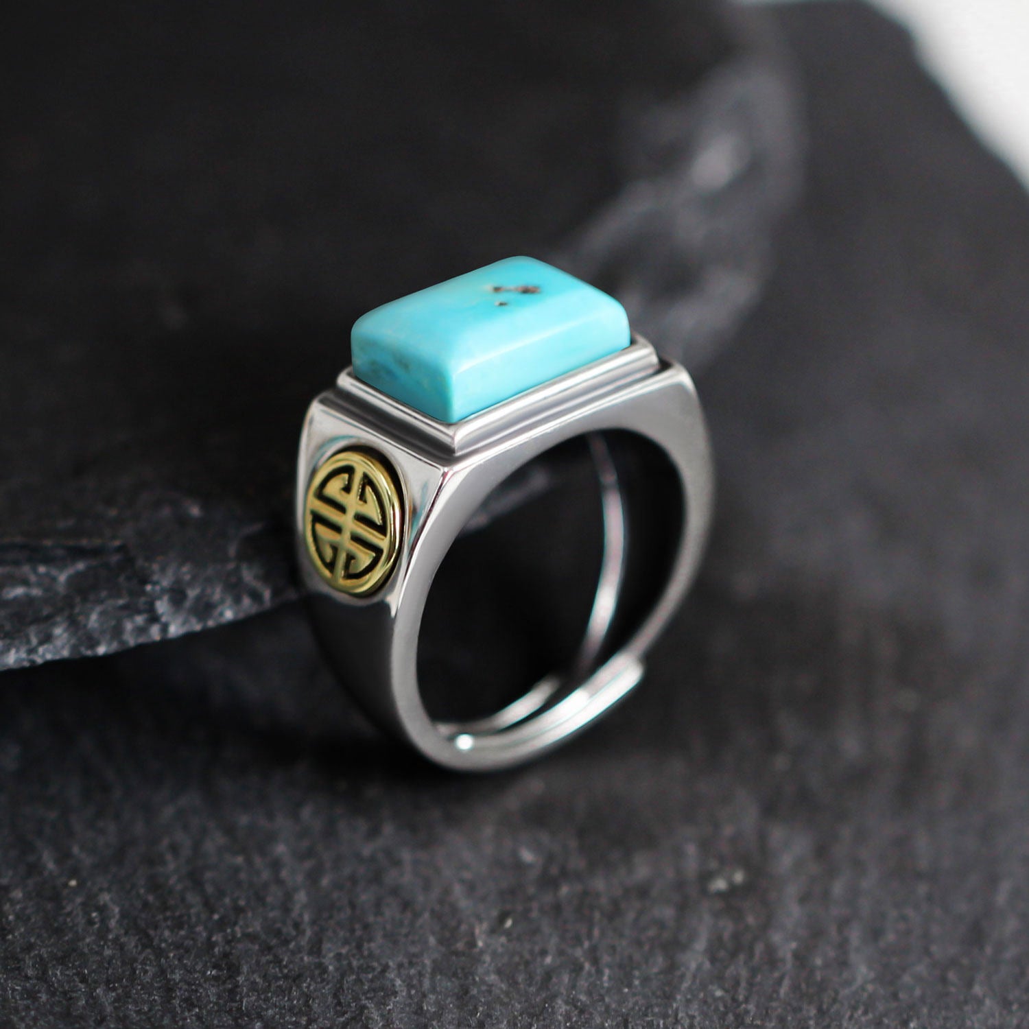 Rectangular Turquoise 925 Sterling Silver Ring