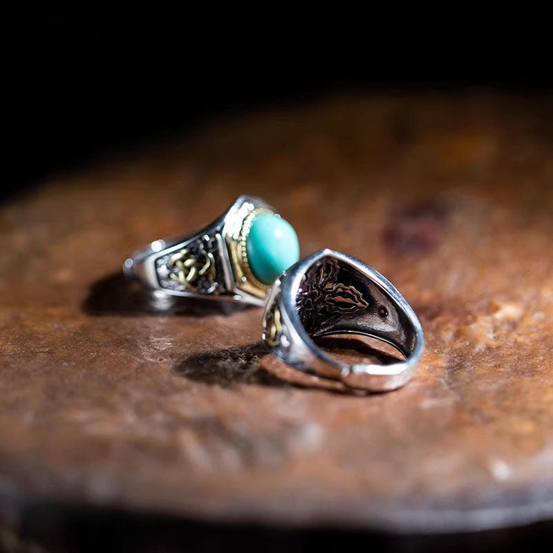 925 Sterling Silver Celtic Knot Turquoise Signet Ring