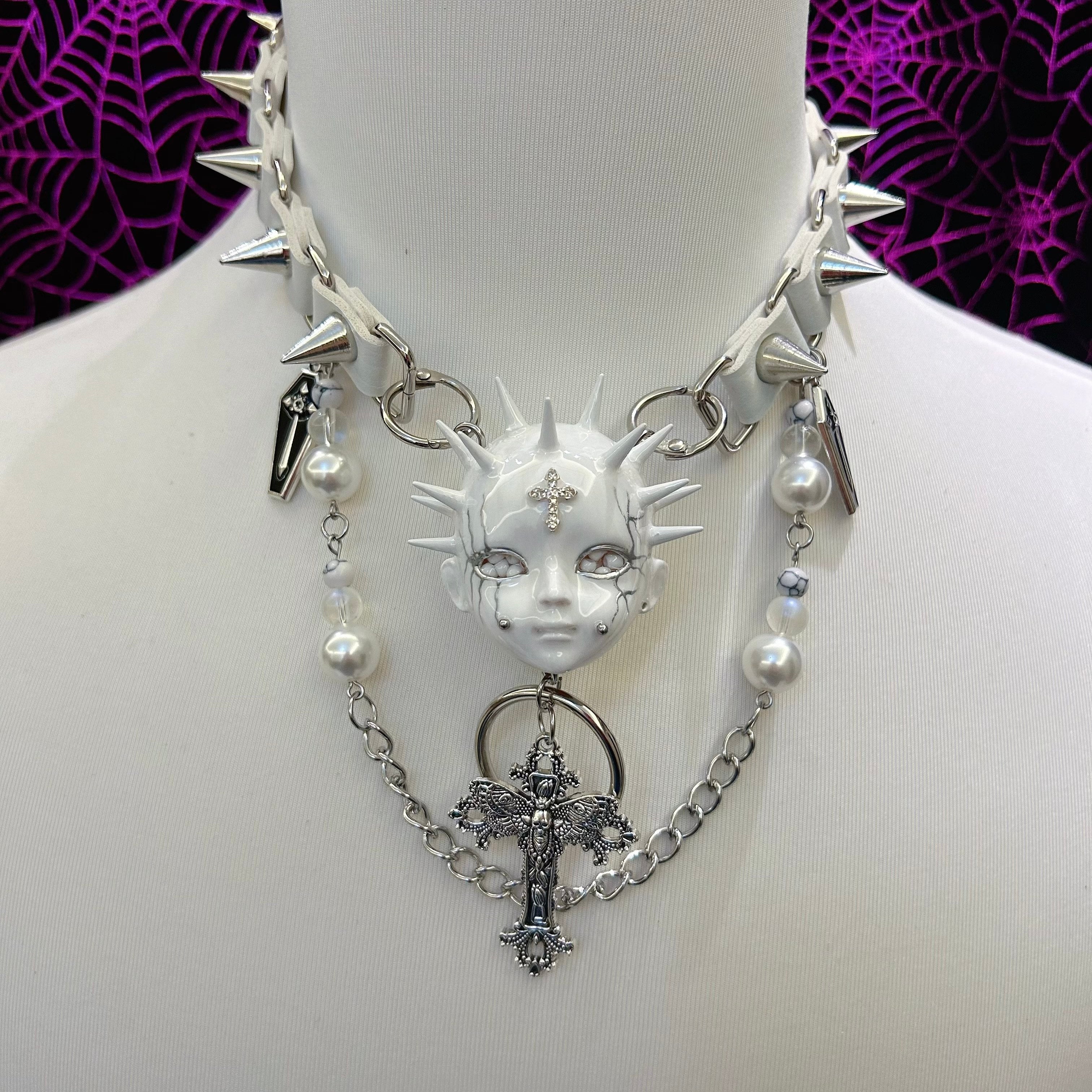 White Cross  Pearl Choker