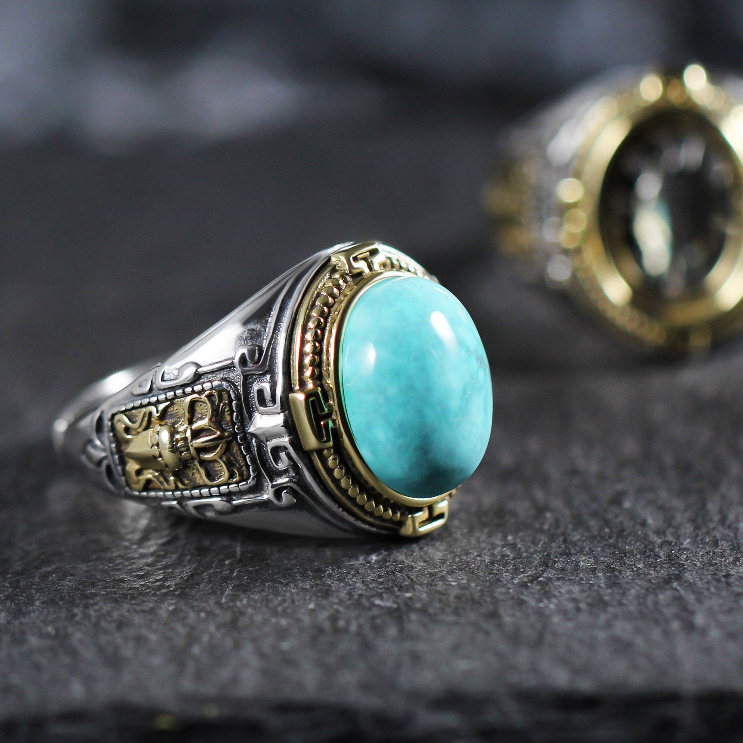 Round Cabochon Turquoise 925 Sterling Silver Ring