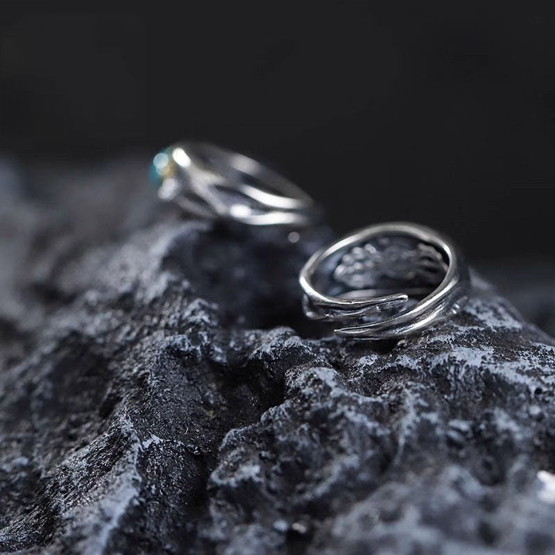 925 Sterling Silver Meteorite Textured Turquoise Signet Ring