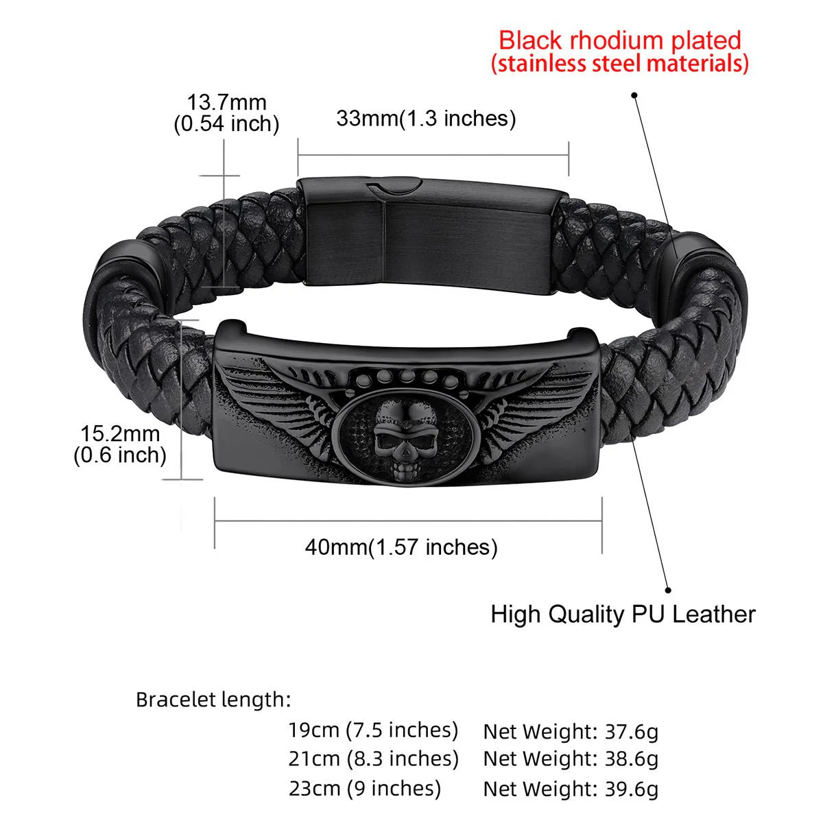 Custom Leather Skull Wing Bracelet