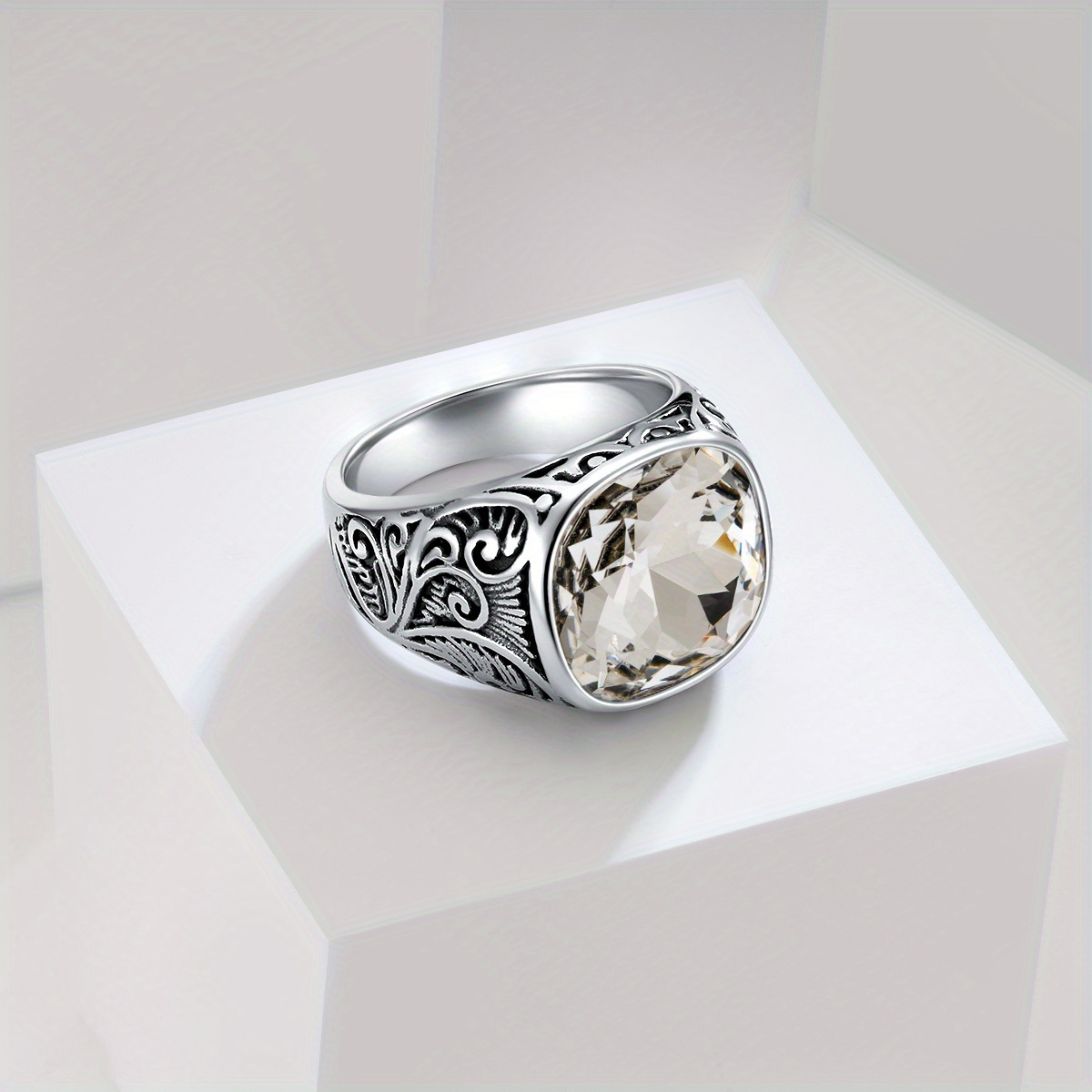 Cushion Cut Gemstone Stainless Steel Ring