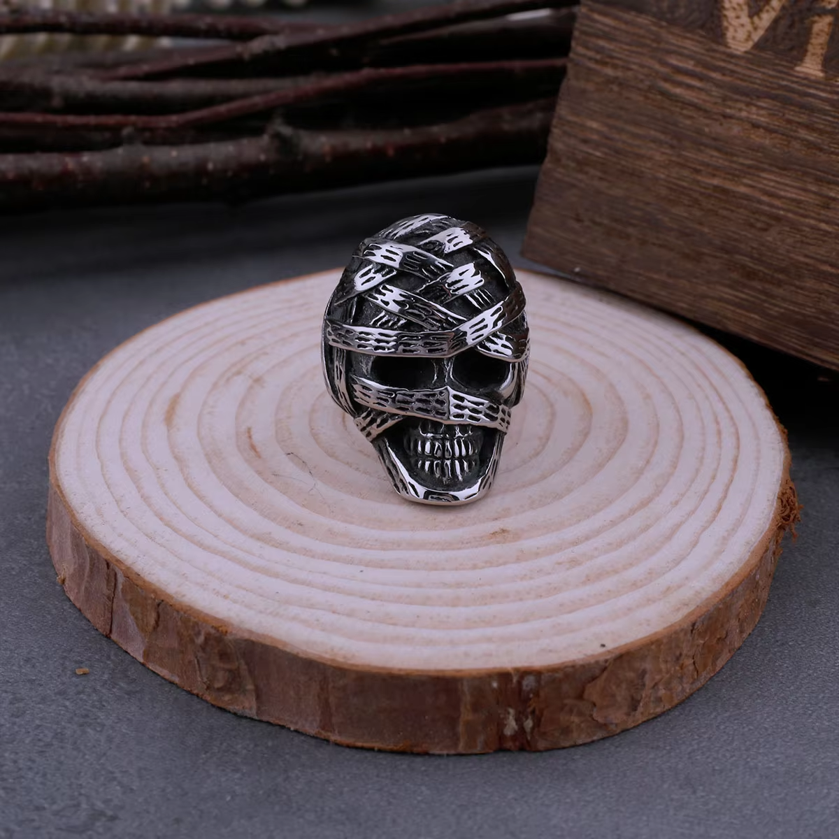 Mummy Bandage Skull Stainless Steel Ring