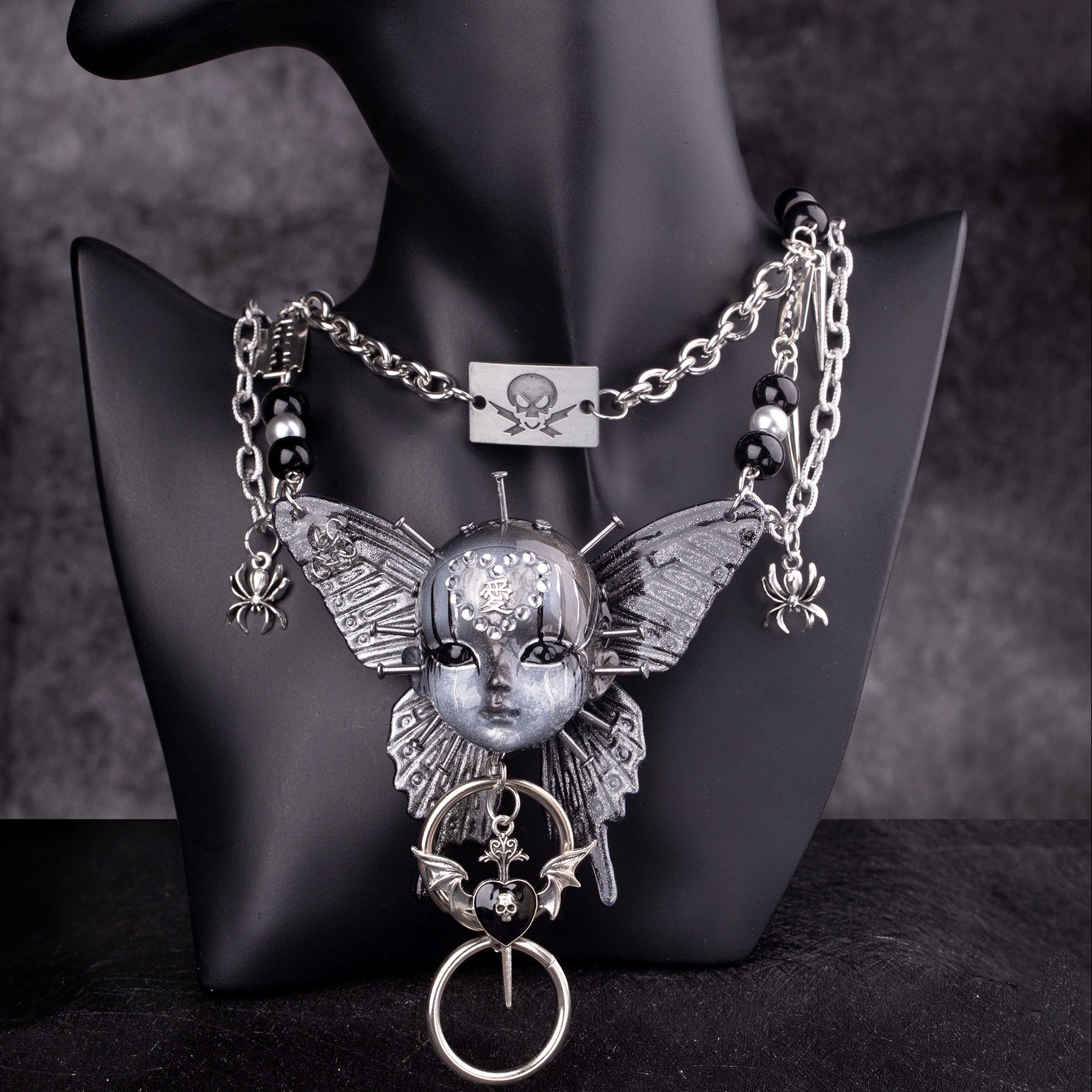 Gothic Metal Doll Head Necklace