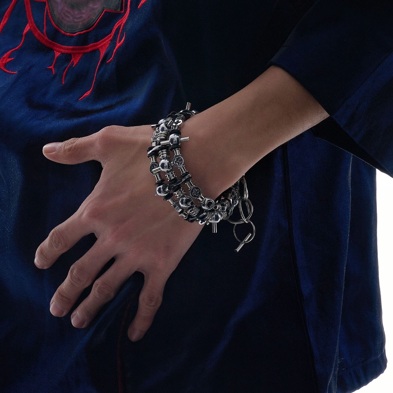 Mechanical Parts Titanium Steel Beaded Bracelet