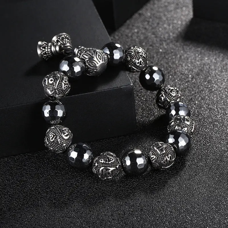 12mm Hematite Elastic Adjustable Crystal Bracelet for Spiritual Healing Beaded Bracelet VRAFI