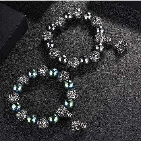 12mm Hematite Elastic Adjustable Crystal Bracelet for Spiritual Healing, Positive Energy Beaded Bracelet VRAFI