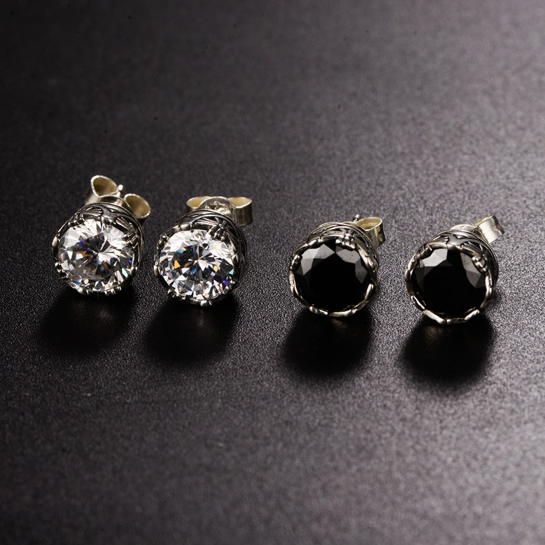 Simple Black Agate Stud Earrings