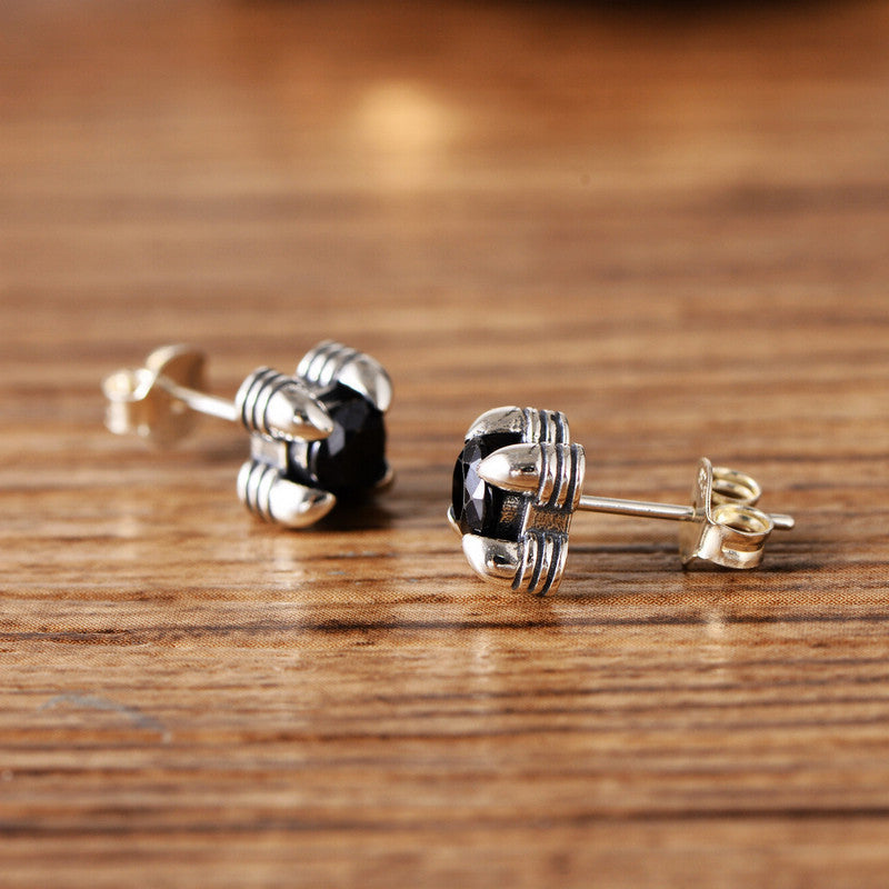 Dragon Claw Inlaid Obsidian Stud Earrings