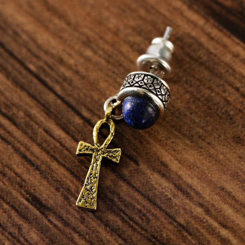 Lapis Lazuli Cross Stud Earrings