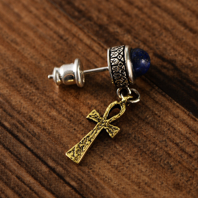 Lapis Lazuli Cross Stud Earrings