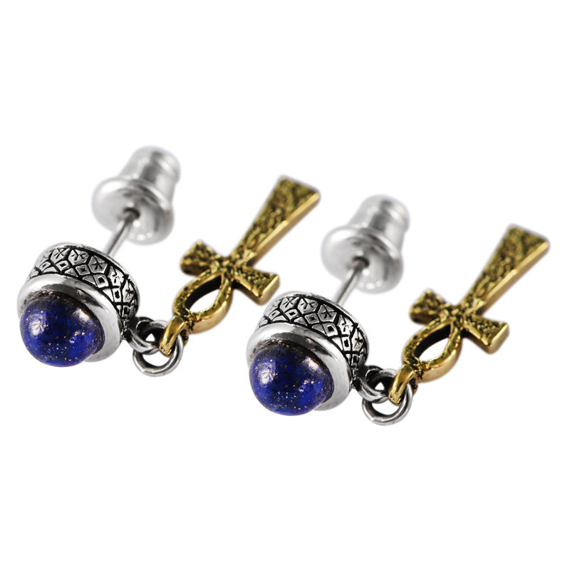 Lapis Lazuli Cross Stud Earrings