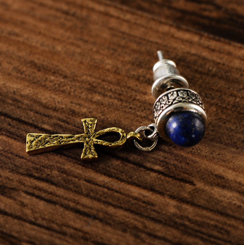 Lapis Lazuli Cross Stud Earrings