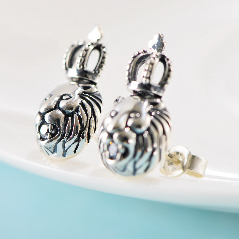 Crown Lion Head Stud Earrings