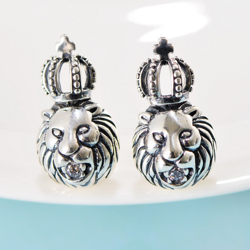 Crown Lion Head Stud Earrings