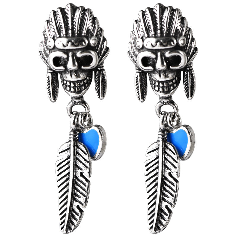 Skull Feather Stud Earrings