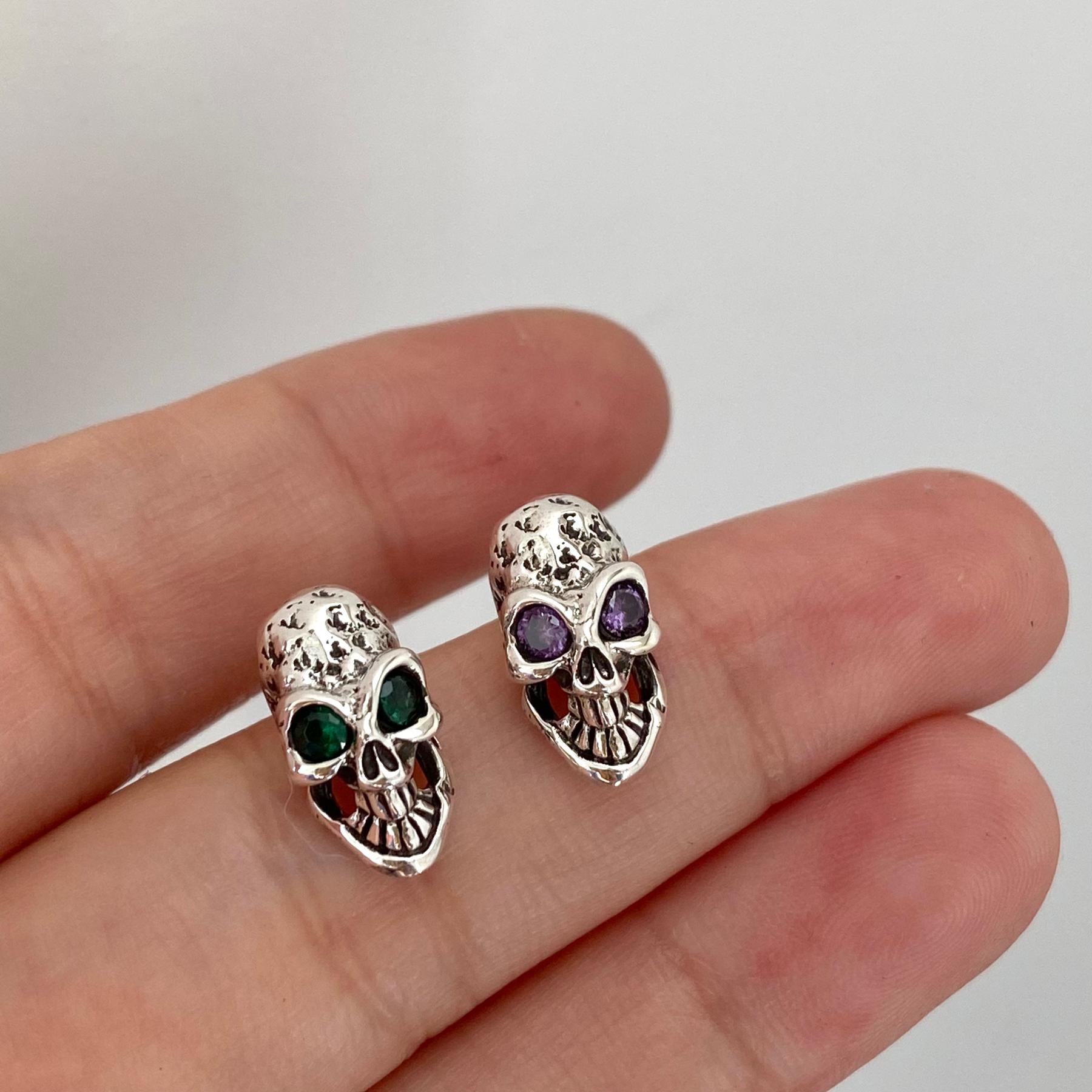 Skull Inlaid Colored Zirconia Stud Earrings