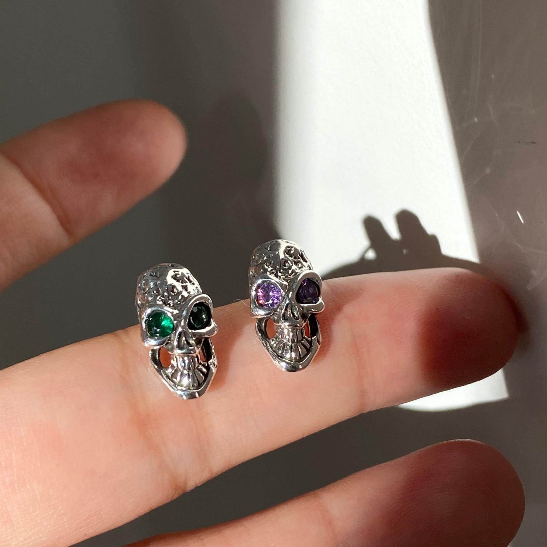 Skull Inlaid Colored Zirconia Stud Earrings