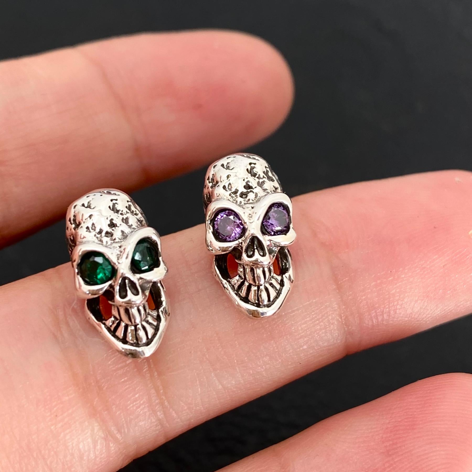 Skull Inlaid Colored Zirconia Stud Earrings