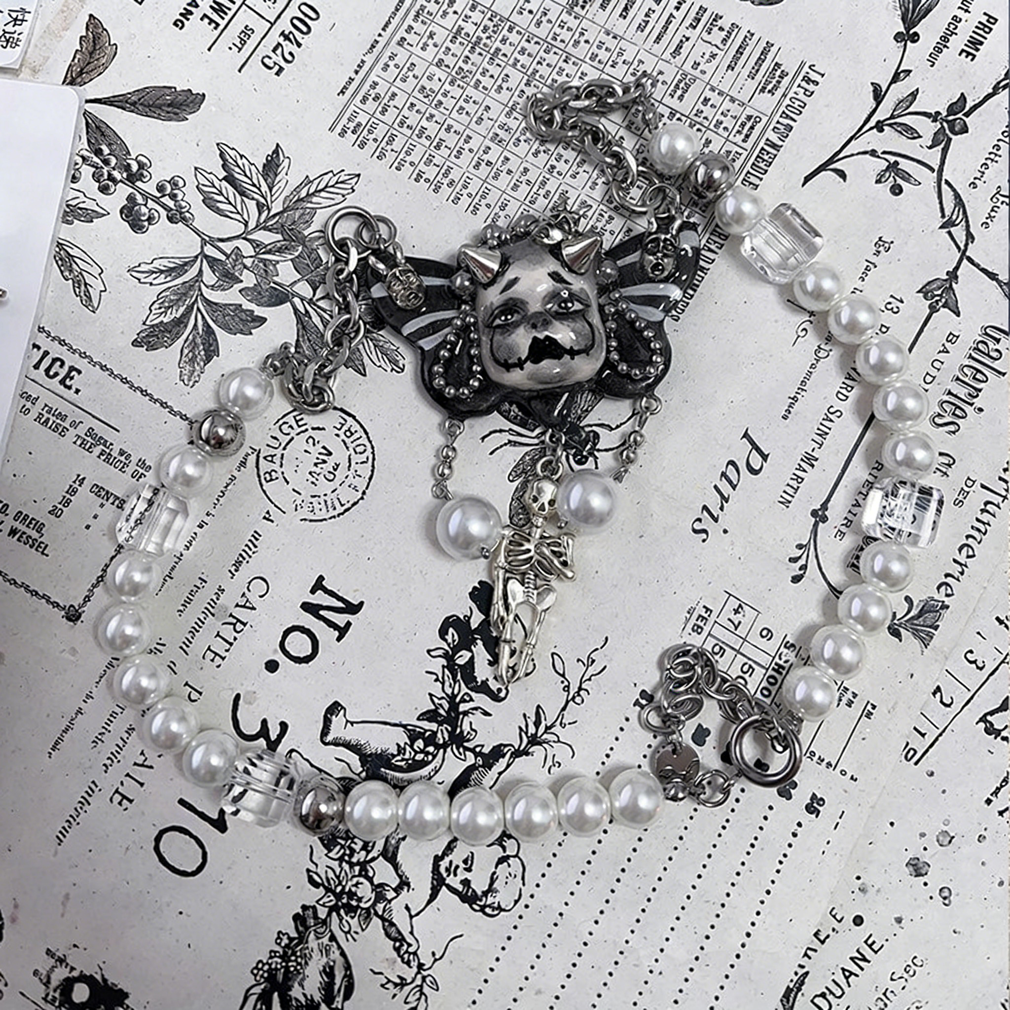 Horned Skeleton Butterfly Gothic Doll Necklace