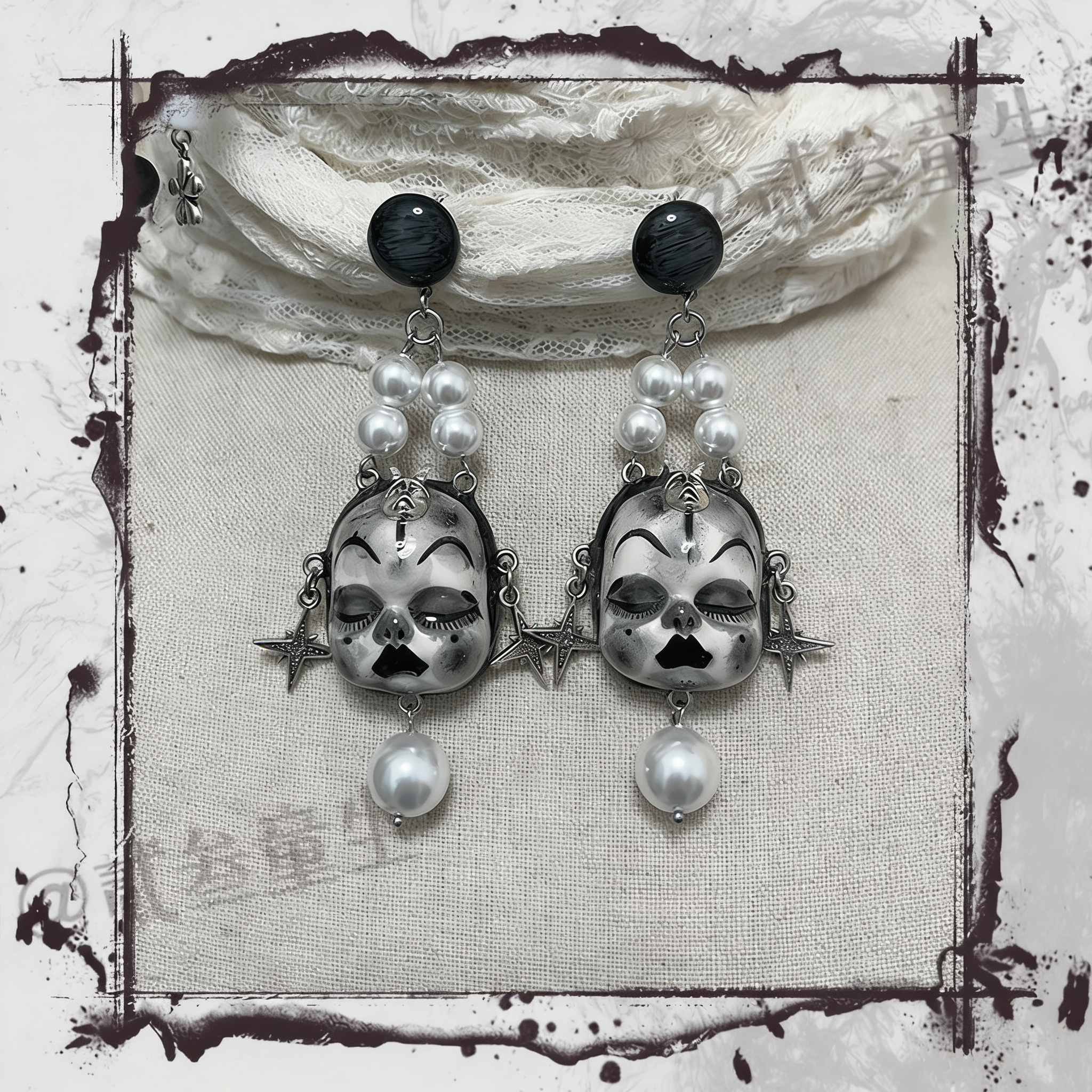 Black and White Skull Star Earrings