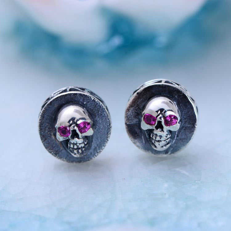 Round Skull Inlaid Zirconia Stud Earrings