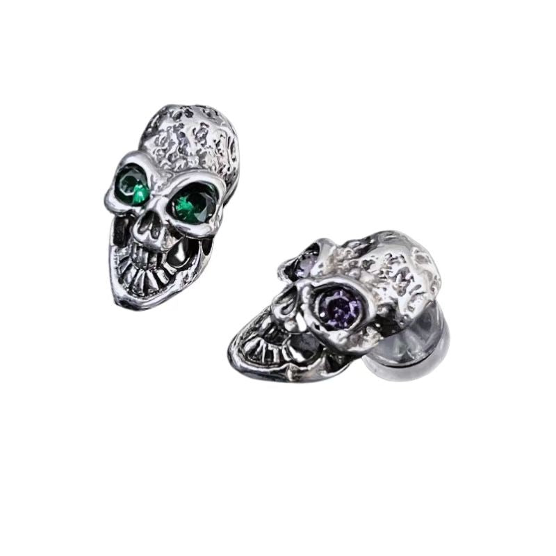 Skull Inlaid Colored Zirconia Stud Earrings