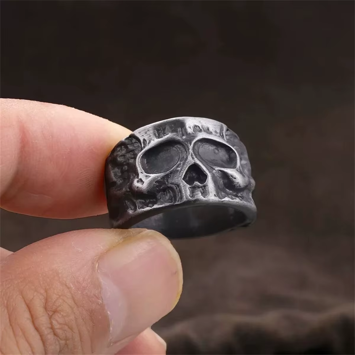 Weathered Bone‑Look Skull Stainless Steel Ring