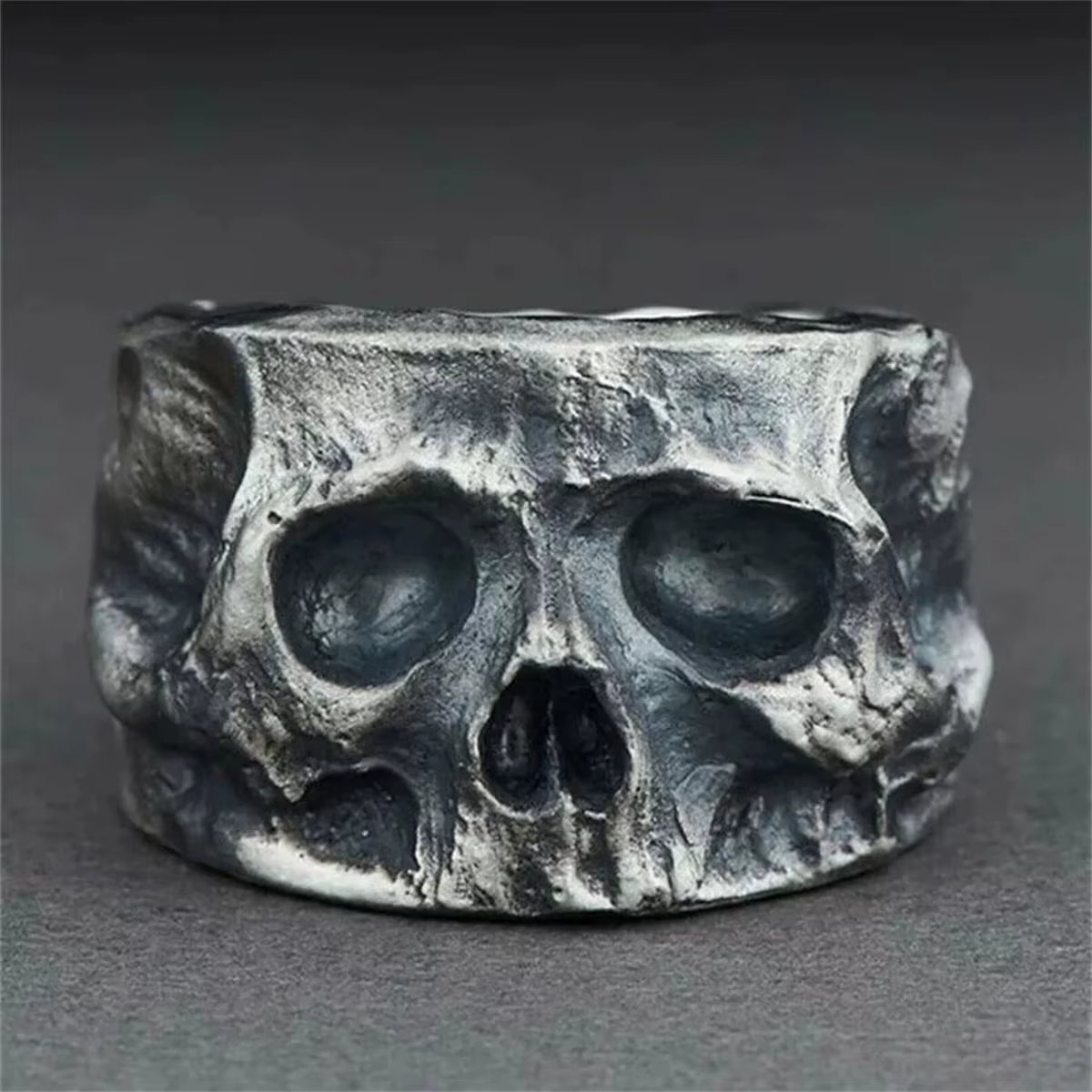 Weathered Bone‑Look Skull Stainless Steel Ring