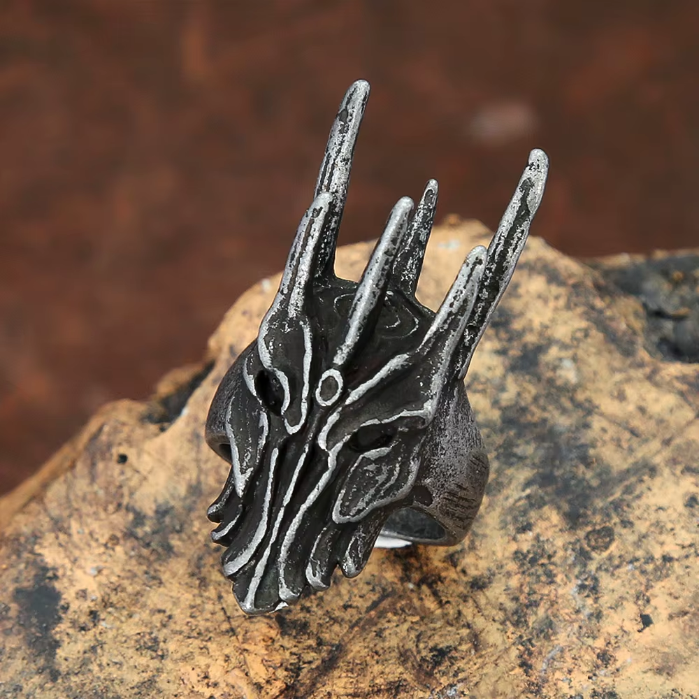 Horned Demon Skull Stainless Steel Ring