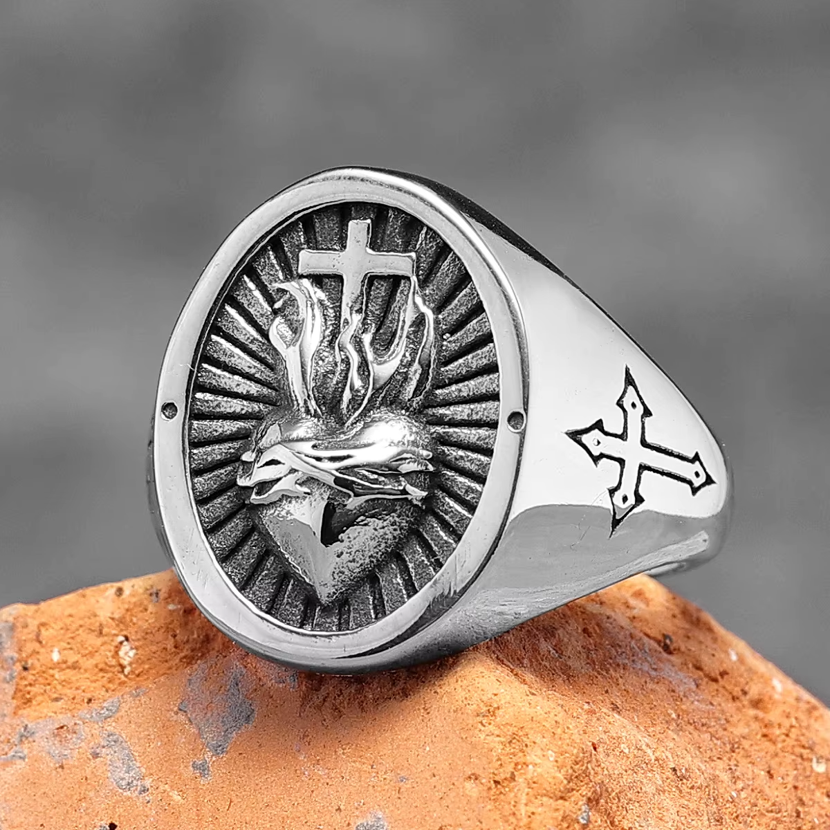 Textura De Flor Con Anillo De Acero Inoxidable Esmaltado