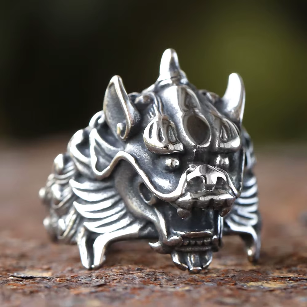 Mythical Qilin Beast Head Stainless Steel Ring