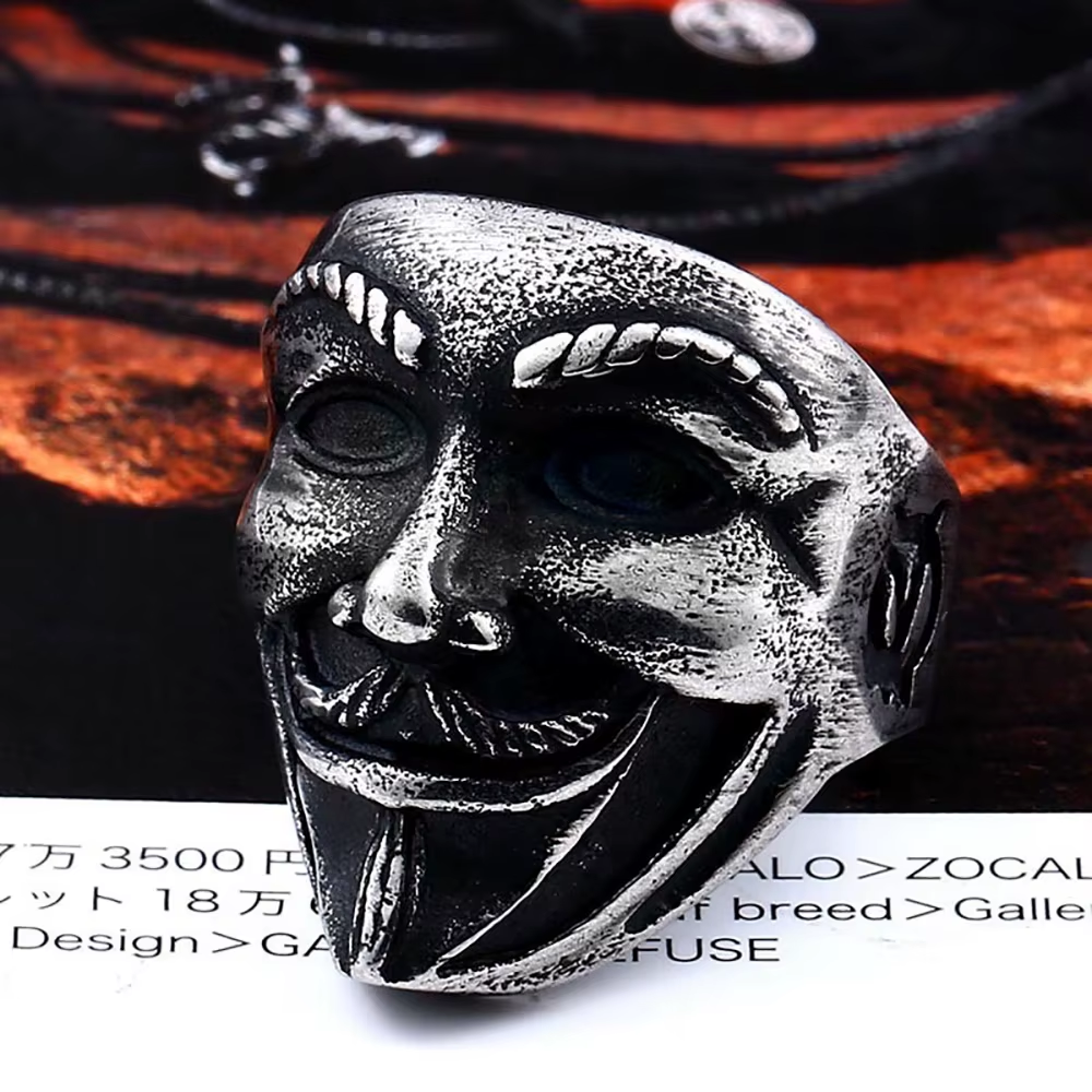 V for Vendetta Mask Stainless Steel Ring